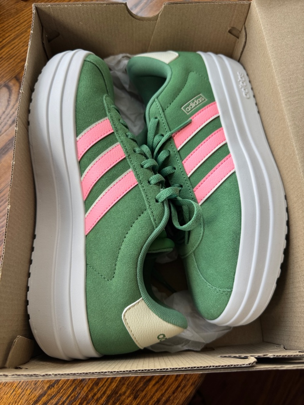 adidas Green and Pink Platform Lifestyle Sneakers